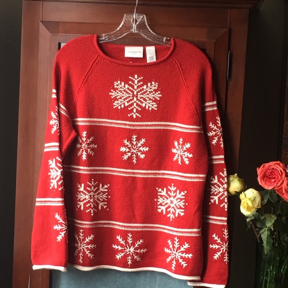 Liz Claiborne Sweaters - Liz Claiborne Red Holiday Sweater Snowflakes SZ M
